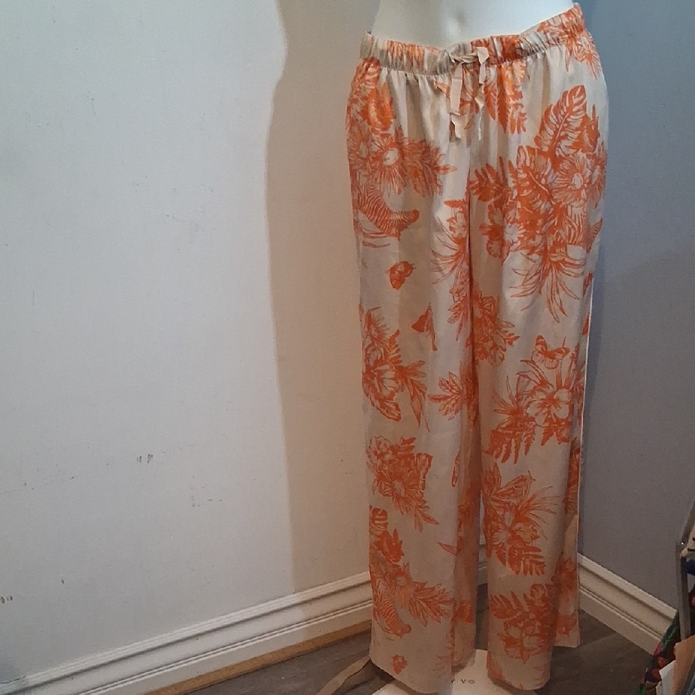 Victoria's Secret Orange and Cream Satin Pants with side pockets